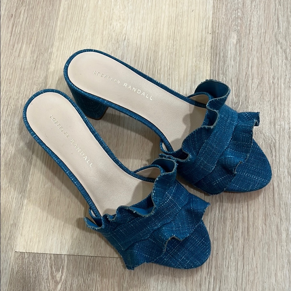 Loeffler Randall Blue Denim Ruffle Women's Shoes Heels
